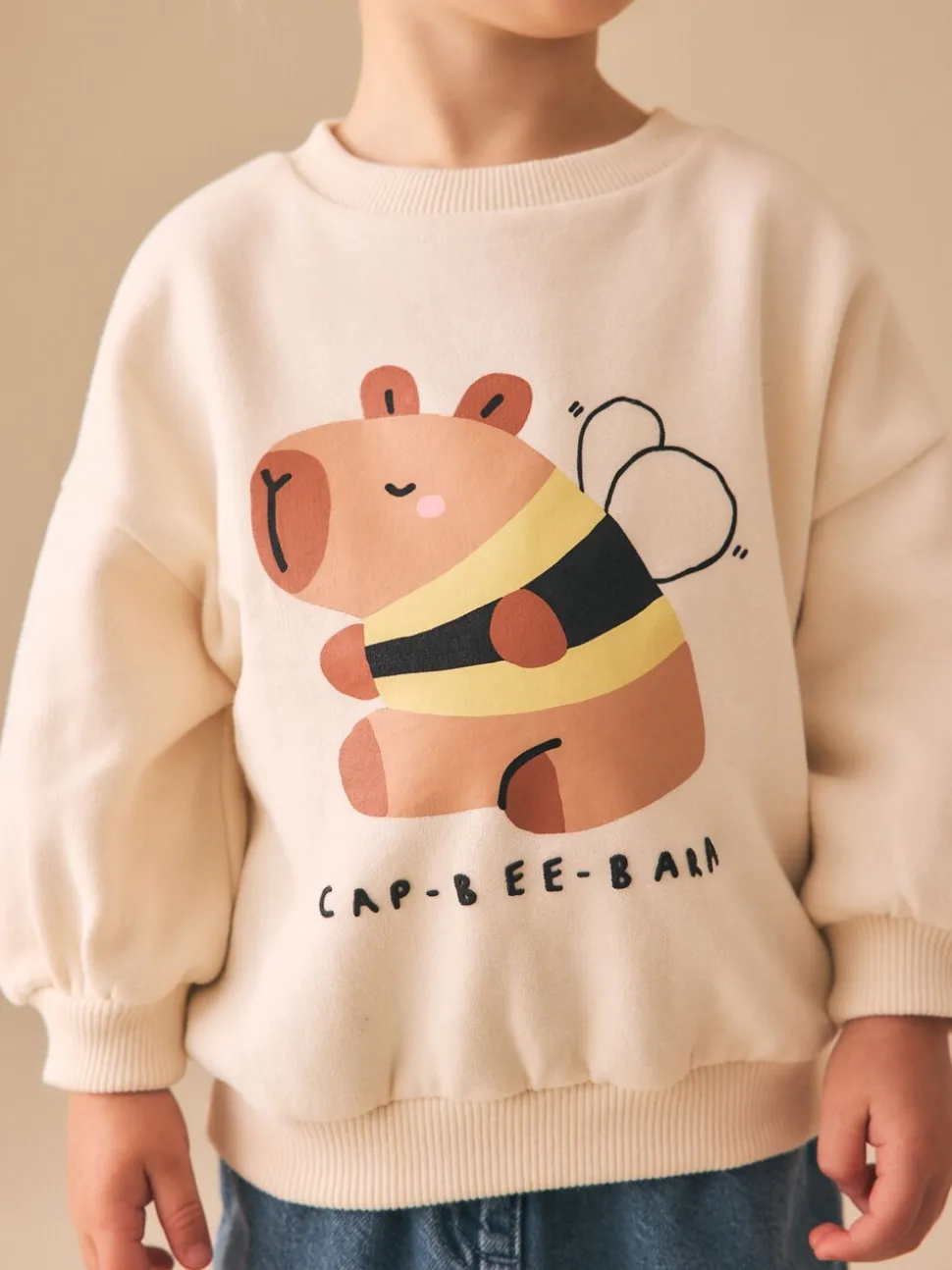 Cream Capybara - Sweatshirt met ronde hals (3 mnd-7 jr)