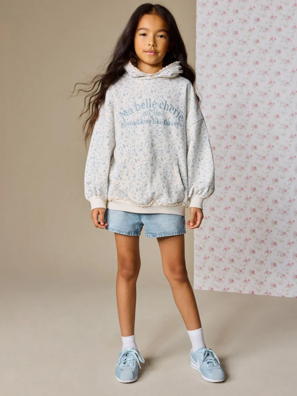 Cream Ditsy Flower - Hoodie (3 - 16 jr)