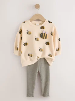 Cream Stripe Bee - Set met sweatshirt en legging (3 mnd-7 jr)