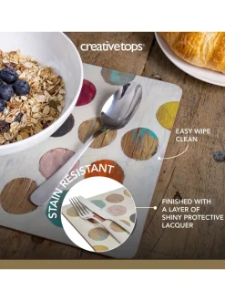 Creative Tops Set van 4 grote placemats met kurken achterkant en retro kunst