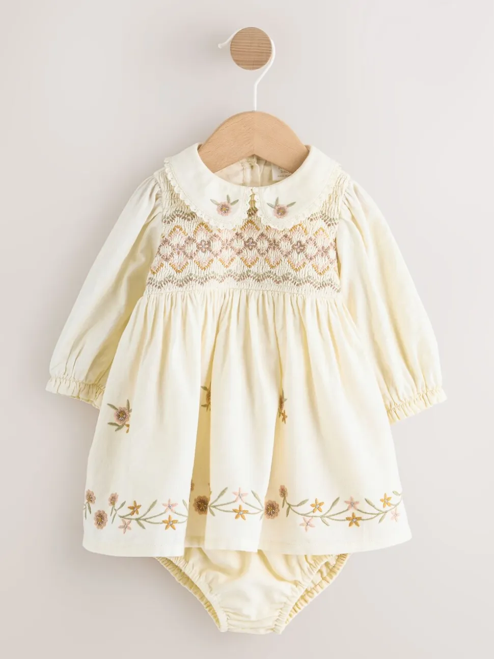 Crème - Baby Embroidered Long Sleeve Dress and Knickers Set 2 Piece (0mths-2yrs)