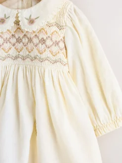 Crème - Baby Embroidered Long Sleeve Dress and Knickers Set 2 Piece (0mths-2yrs)