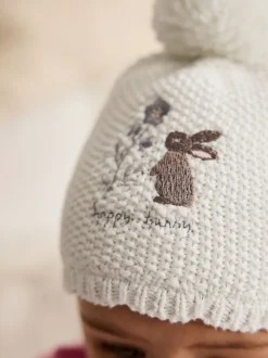 Crème - Baby geborduurde konijnenfiguur hoed (0mnd -2jr)