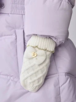 Crème - Baker By Ted Baker - Set van muts met dubbele pompon en oren en wanten voor meisjes