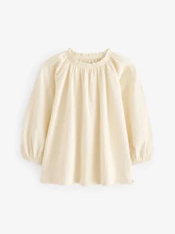 Crème - Blouse met lange mouwen en geplooide hals (3mnd-7jr)