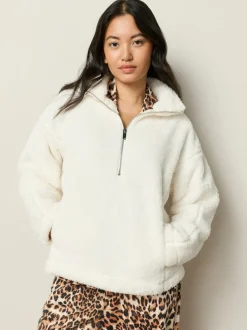 Crème - Borg fleece met korte rits