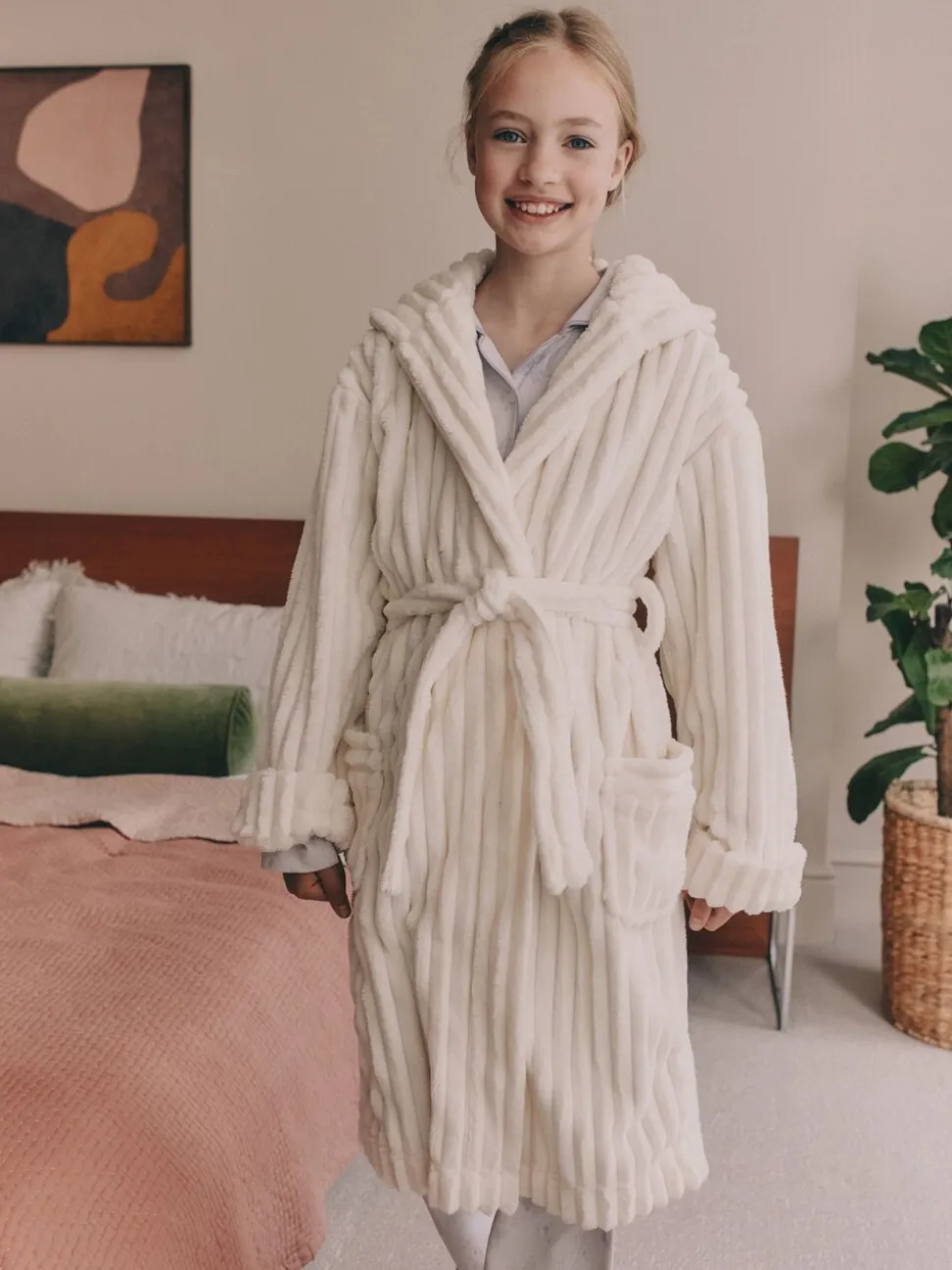 Crème - Fleece Cord Dressing Gown (5-16yrs)
