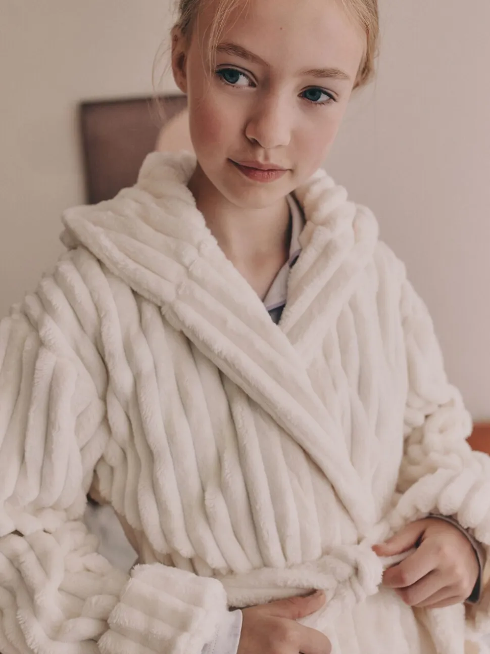 Crème - Fleece Cord Dressing Gown (5-16yrs)