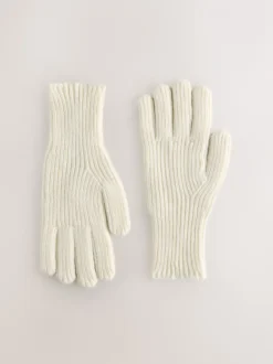 Crème - Geribbelde gebreide handschoenen