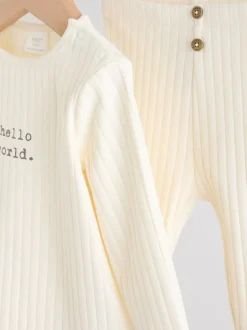 Crème - Hello World Top and Leggings Baby Set (0-18mths)