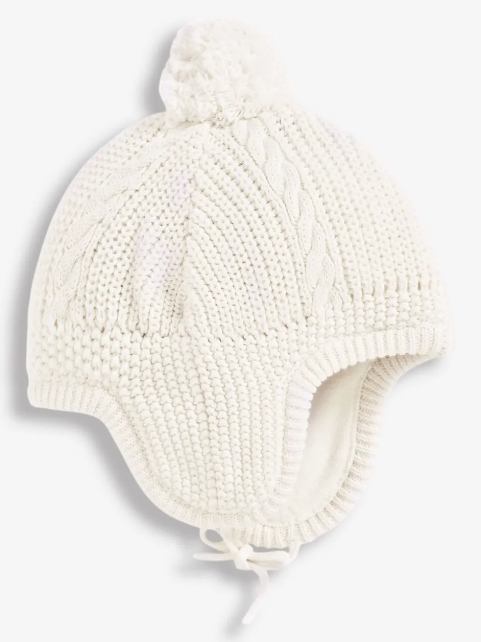 Crème - JoJo Maman Bébé - Behaaglijke gebreide muts met kabelpatroon