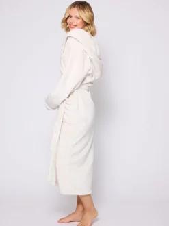 Crème - Loungeable Christmas Ribbon Trim Luxury Fleece Hooded Maxi Robe