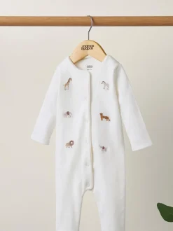 Crème - Mamas & Papas crème rompertje met safari-borduursel van 100% katoen
