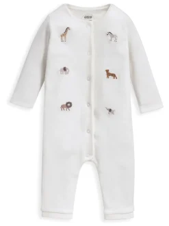 Crème - Mamas & Papas crème rompertje met safari-borduursel van 100% katoen
