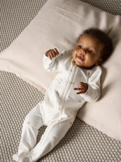 Crème - Mamas & Papas crème rompertje met safari-borduursel van 100% katoen