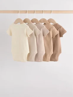 Crème - Set van 5 babyrompertjes met korte mouwen