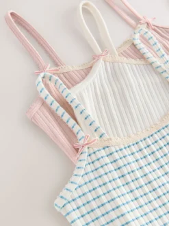 Crème - Set van 3 camihemdjes met textuur en bandjes (1,5-16jr)