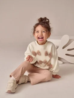 Crème - Set van sweatshirt met strik en uitlopende legging (3mnd-7jr)