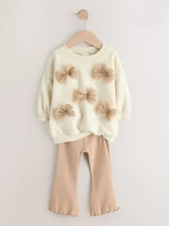 Crème - Set van sweatshirt met strik en uitlopende legging (3mnd-7jr)