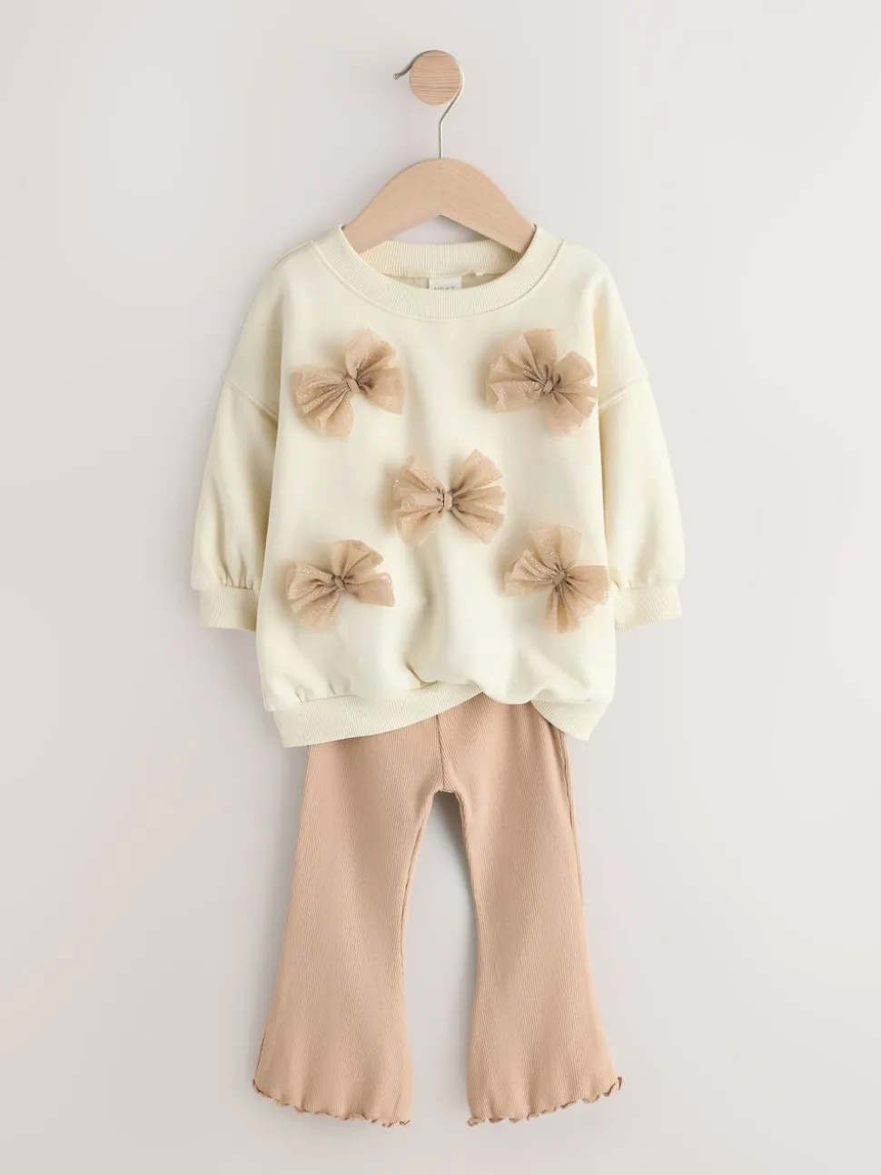 Crème - Set van sweatshirt met strik en uitlopende legging (3mnd-7jr)