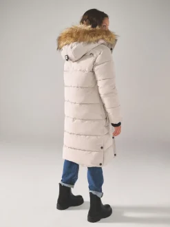 Crème - Superdry - Everest lange gewatteerde jas