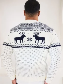 Crème - The Little Tailor kersttrui met rendierfairislepatroon