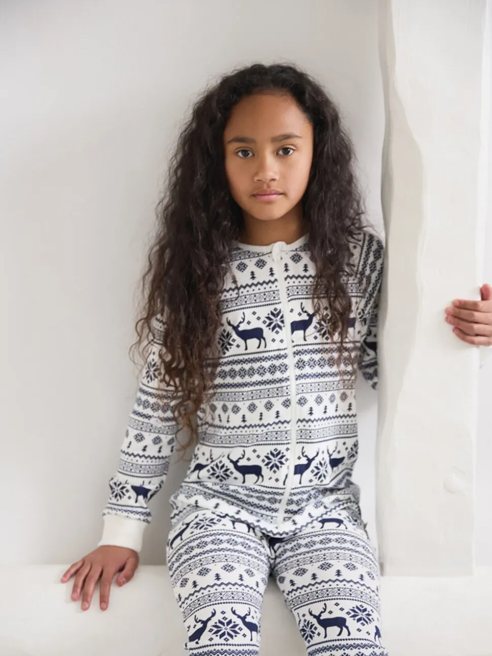 Crème - The Little Tailor Kids Rendier kerstmis fair isle-patroon 100% katoen alles-in-één