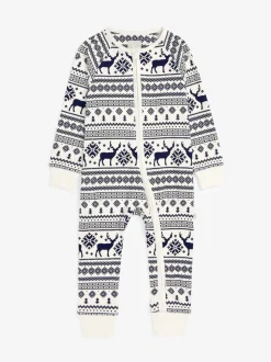 Crème - The Little Tailor Kids Rendier kerstmis fair isle-patroon 100% katoen alles-in-één