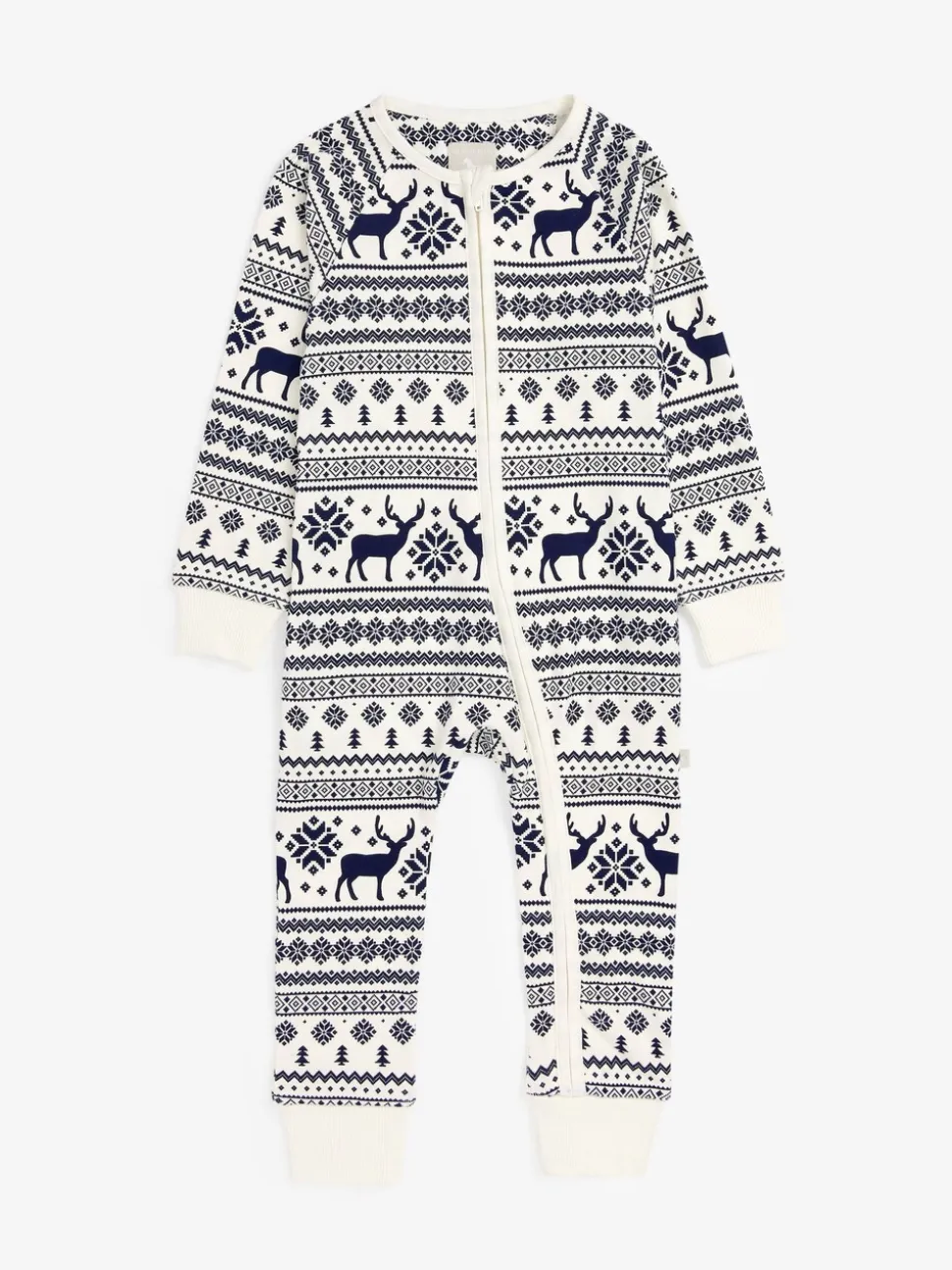 Crème - The Little Tailor Kids Rendier kerstmis fair isle-patroon 100% katoen alles-in-één