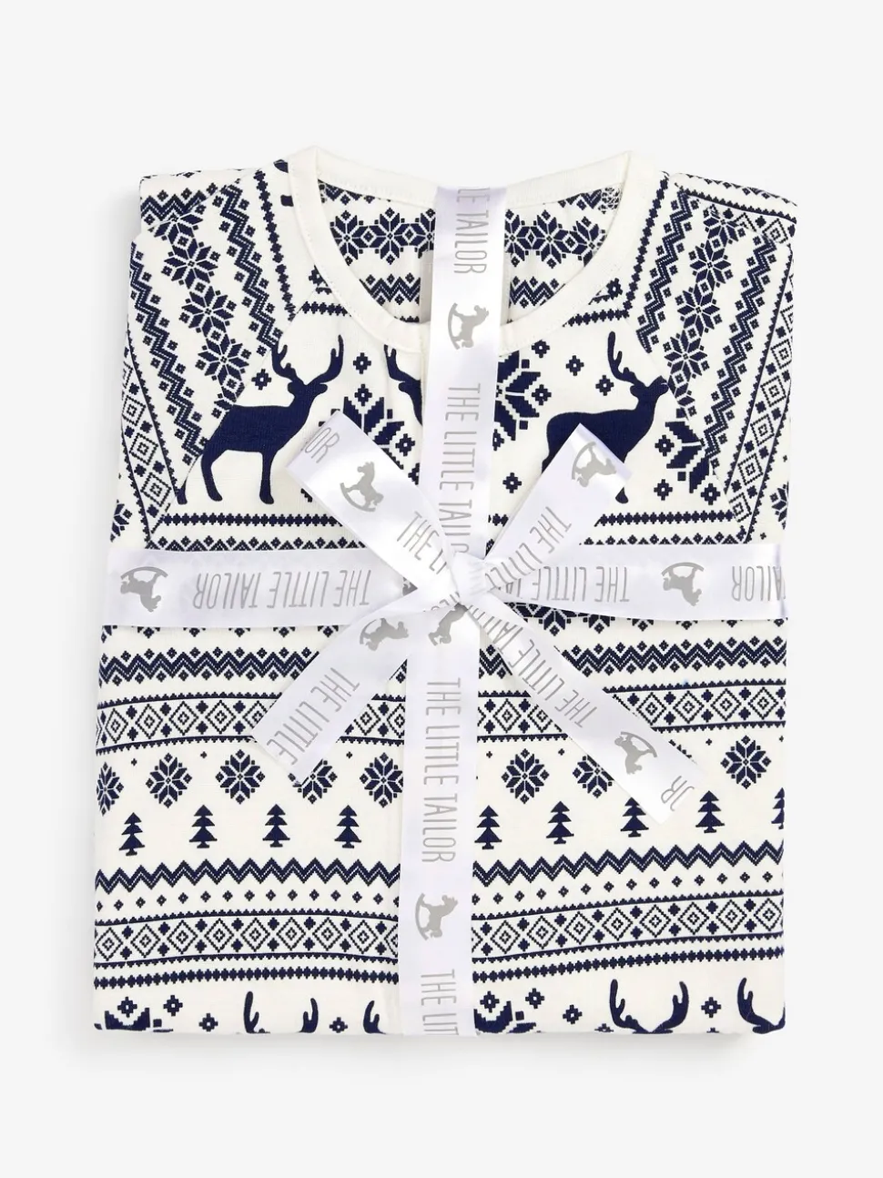 Crème - The Little Tailor Kids Rendier kerstmis fair isle-patroon 100% katoen alles-in-één