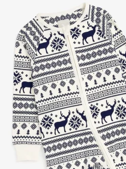 Crème - The Little Tailor Kids Rendier kerstmis fair isle-patroon 100% katoen alles-in-één