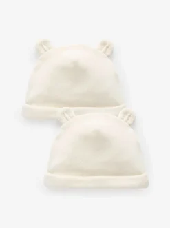 Crème - Verpakking van 2 velours babymutsen (0 - 12 mnd)