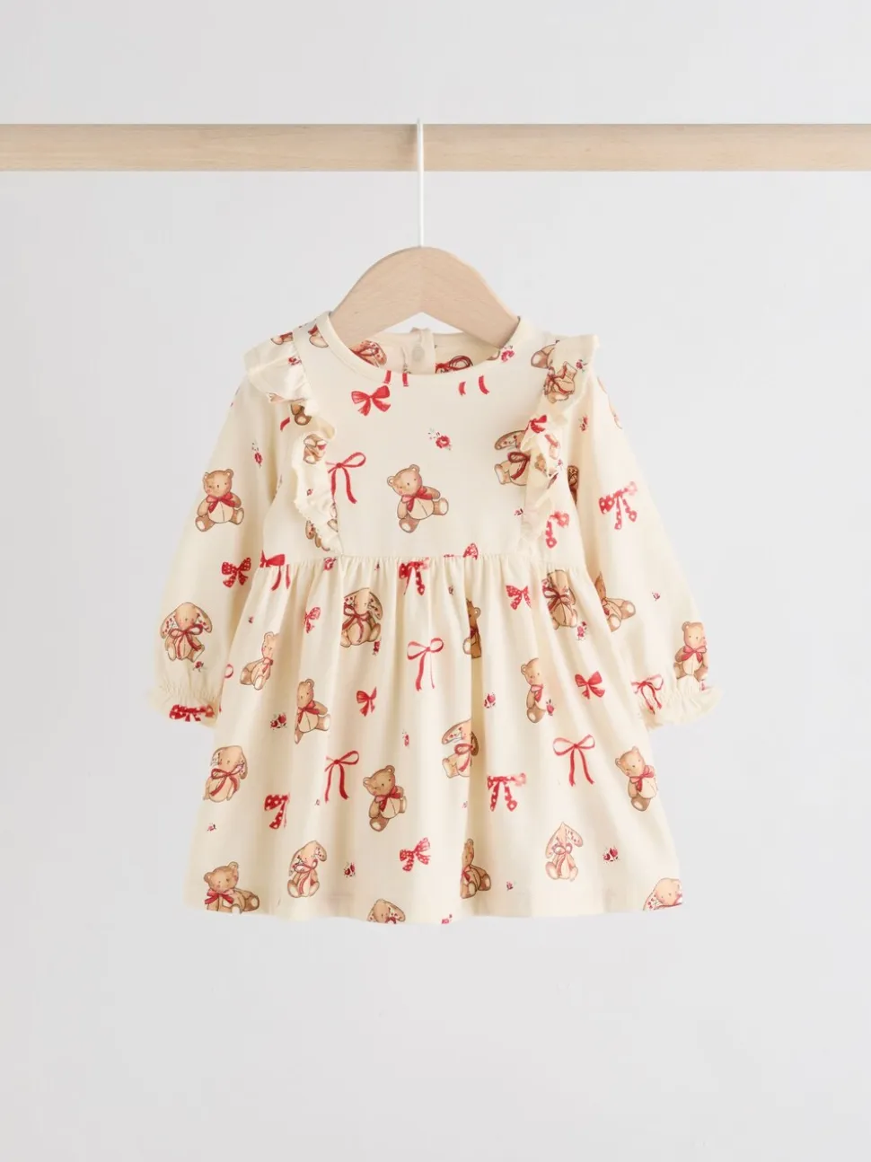 Crème beer/ rode kersen geruit - Verpakking van 2 jersey babyjurkjes (0 mnd-2 jr)