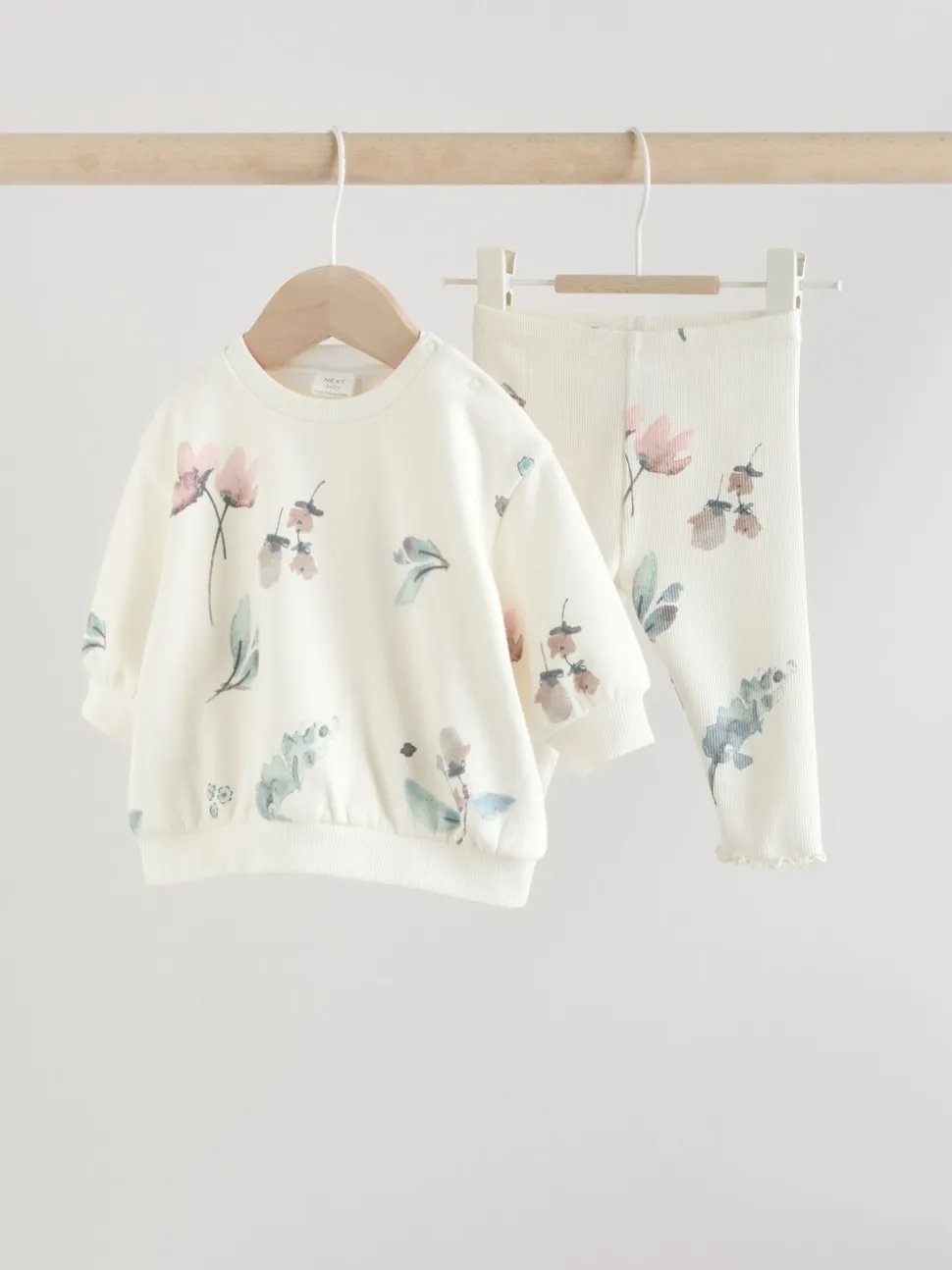 Crème gebloemd - Set van 2 -delige Baby Sweater en Joggingbroeken (0mnd -2jr)