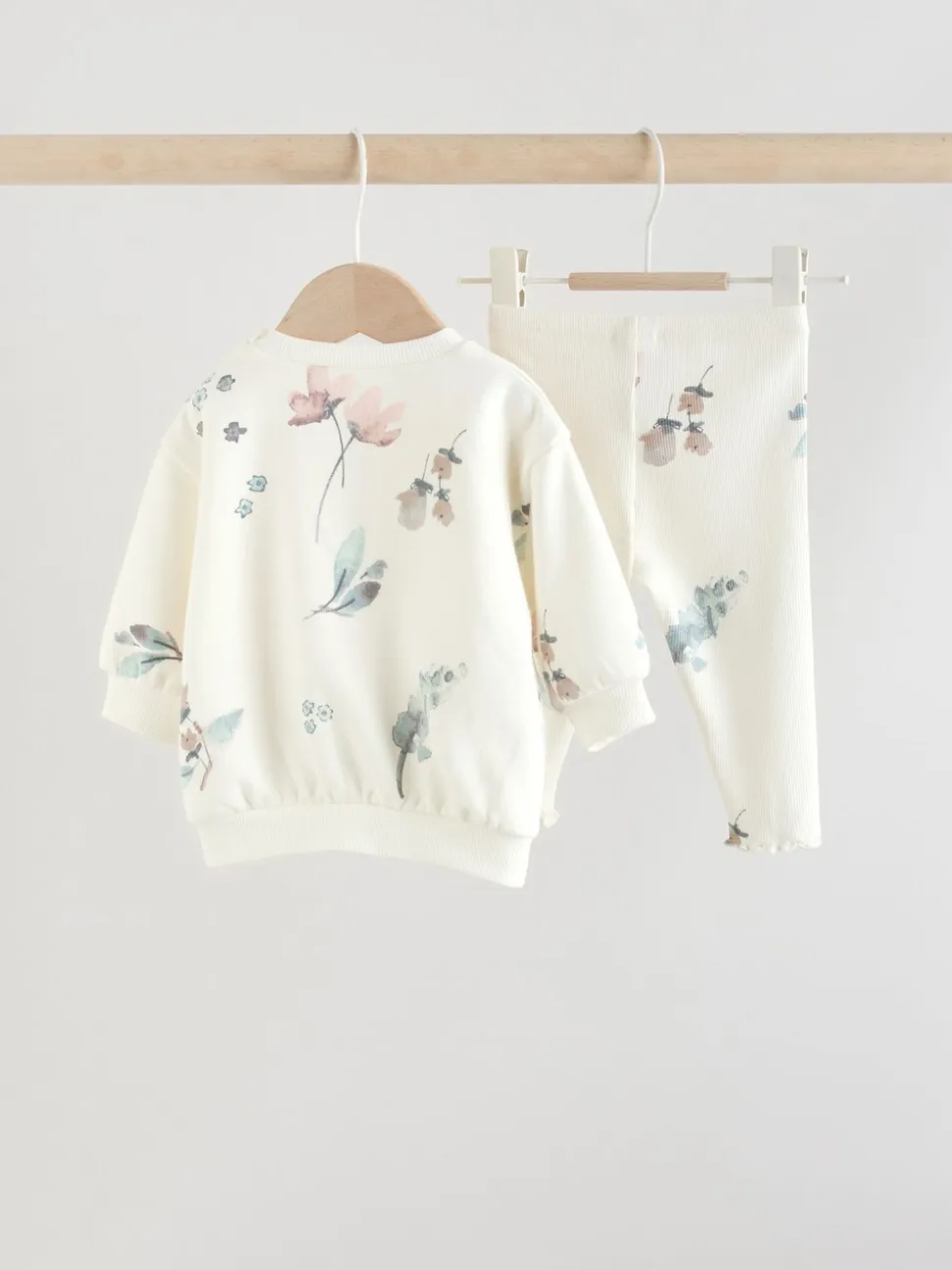 Crème gebloemd - Set van 2 -delige Baby Sweater en Joggingbroeken (0mnd -2jr)
