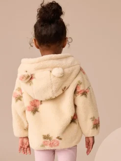 Crème met bloemenprint - Fleece met ritssluiting (3mnd-7jr)