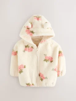Crème met bloemenprint - Fleece met ritssluiting (3mnd-7jr)