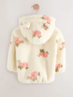 Crème met bloemenprint - Fleece met ritssluiting (3mnd-7jr)