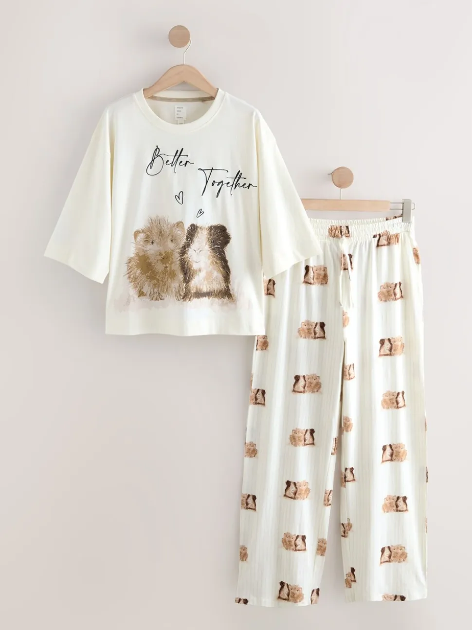 Crème met cavia - Tricot pyjama met korte mouwen