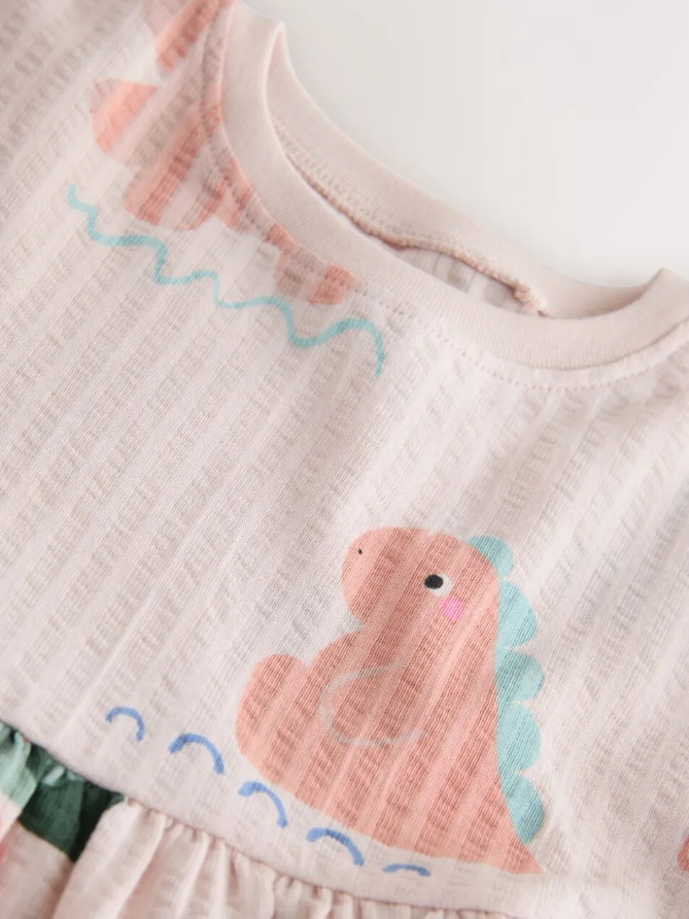 Crème met dinosaurussen - Jersey jurk met lange mouwen (3 mnd-7 jr)