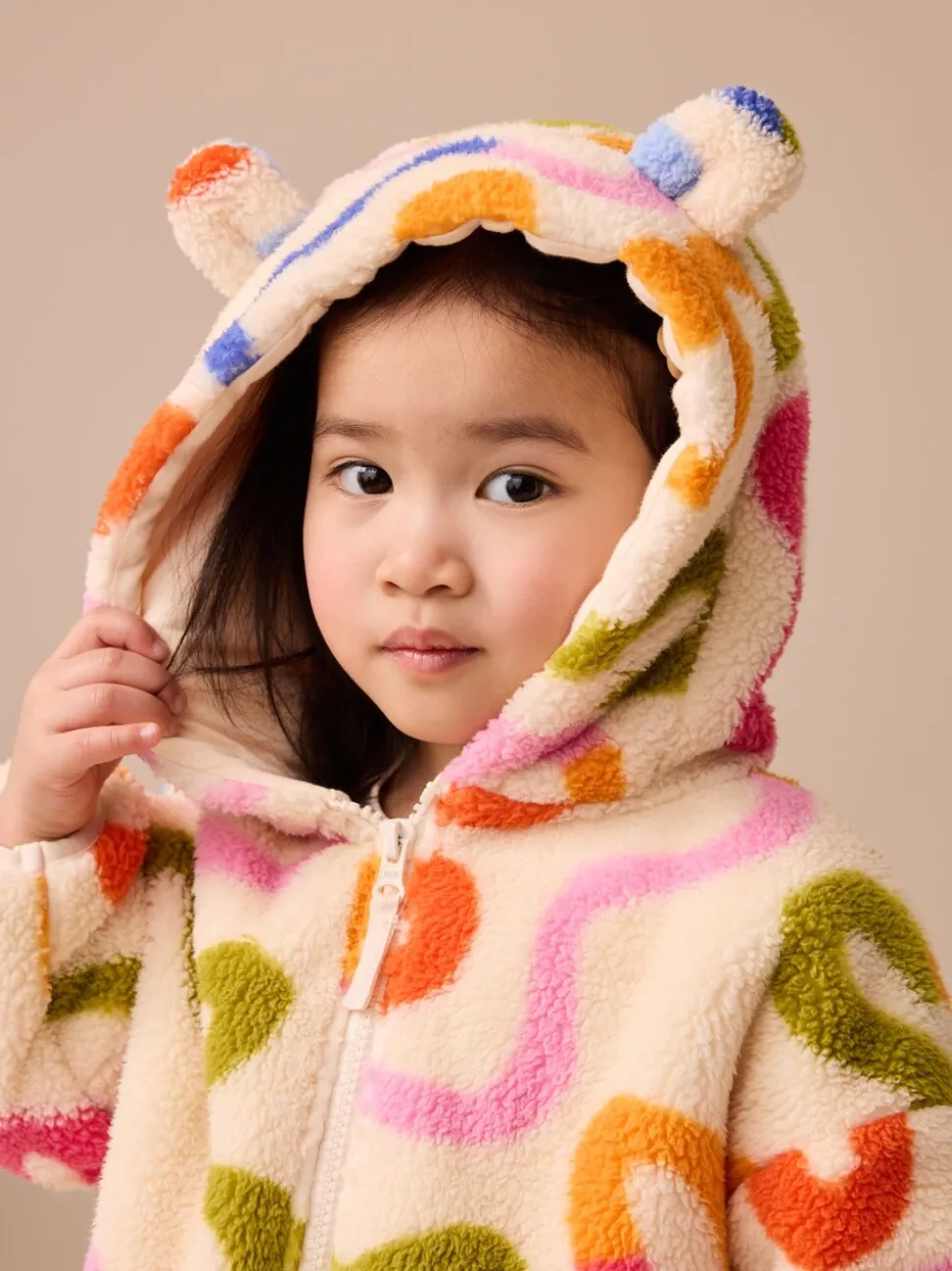 Crème Rainbow Squiggle - Fleece met ritssluiting (3mnd-7jr)