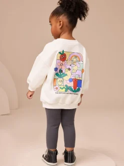 Crème Regenboog Grafische Print - Set met sweatshirt en legging (3 mnd-7 jr)