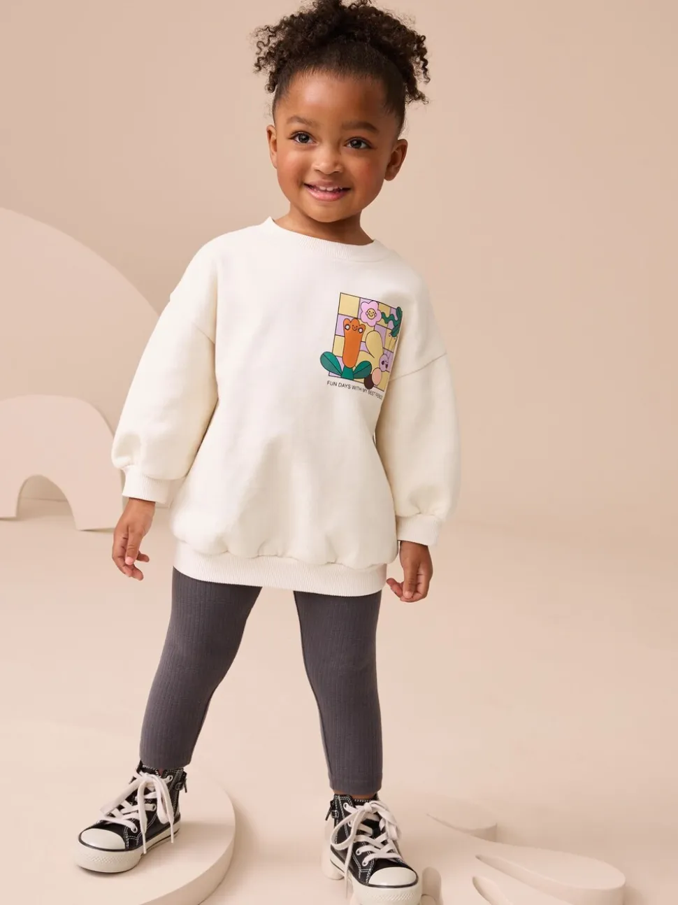 Crème Regenboog Grafische Print - Set met sweatshirt en legging (3 mnd-7 jr)