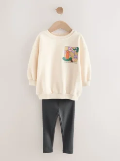 Crème Regenboog Grafische Print - Set met sweatshirt en legging (3 mnd-7 jr)