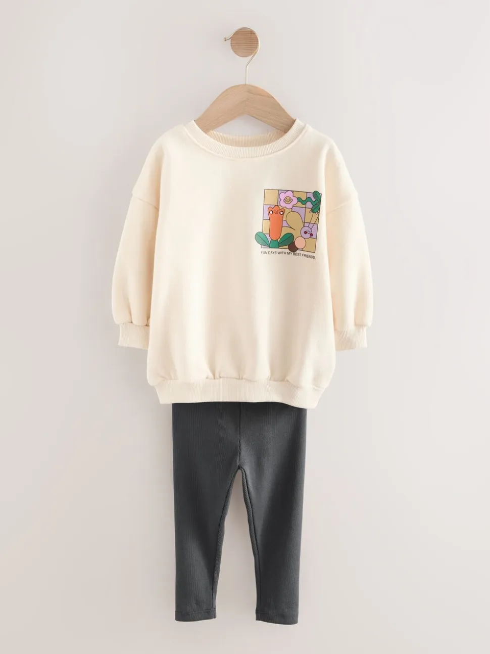 Crème Regenboog Grafische Print - Set met sweatshirt en legging (3 mnd-7 jr)