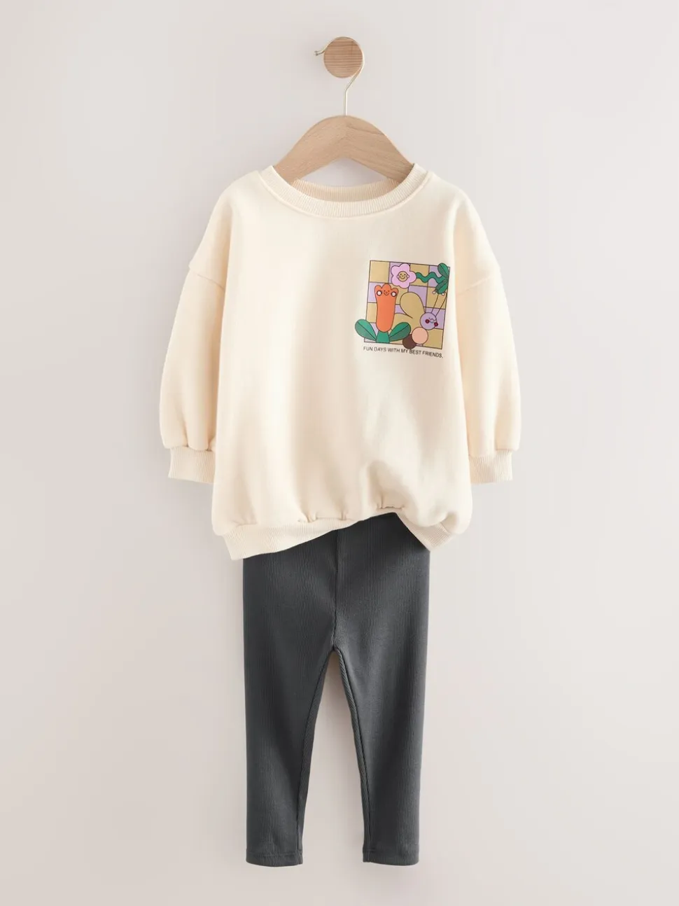 Crème Regenboog Grafische Print - Set met sweatshirt en legging (3 mnd-7 jr)