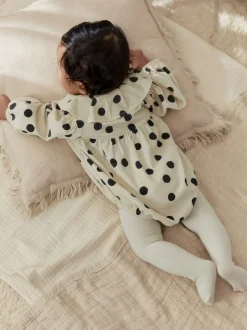 Crème/Charcoal met stippen - Babyrompers met bloemenprint Set 2 -delig met maillot (0mnd -3jr)