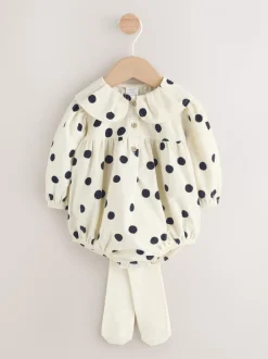 Crème/Charcoal met stippen - Babyrompers met bloemenprint Set 2 -delig met maillot (0mnd -3jr)