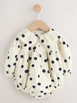 Crème/Charcoal met stippen - Babyrompers met bloemenprint Set 2 -delig met maillot (0mnd -3jr)