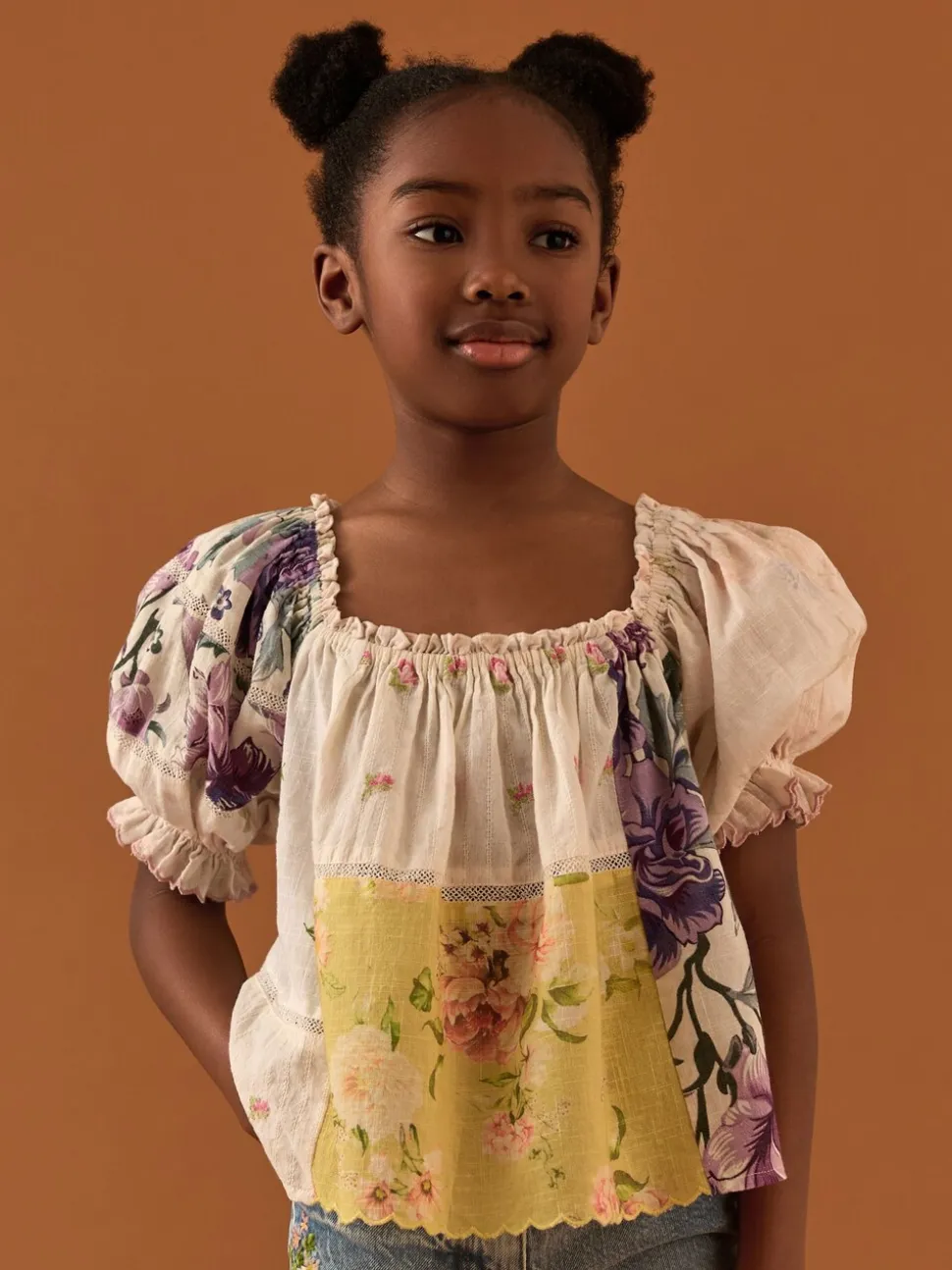 Crème/geel - Patchwork blouse (3-16jr)